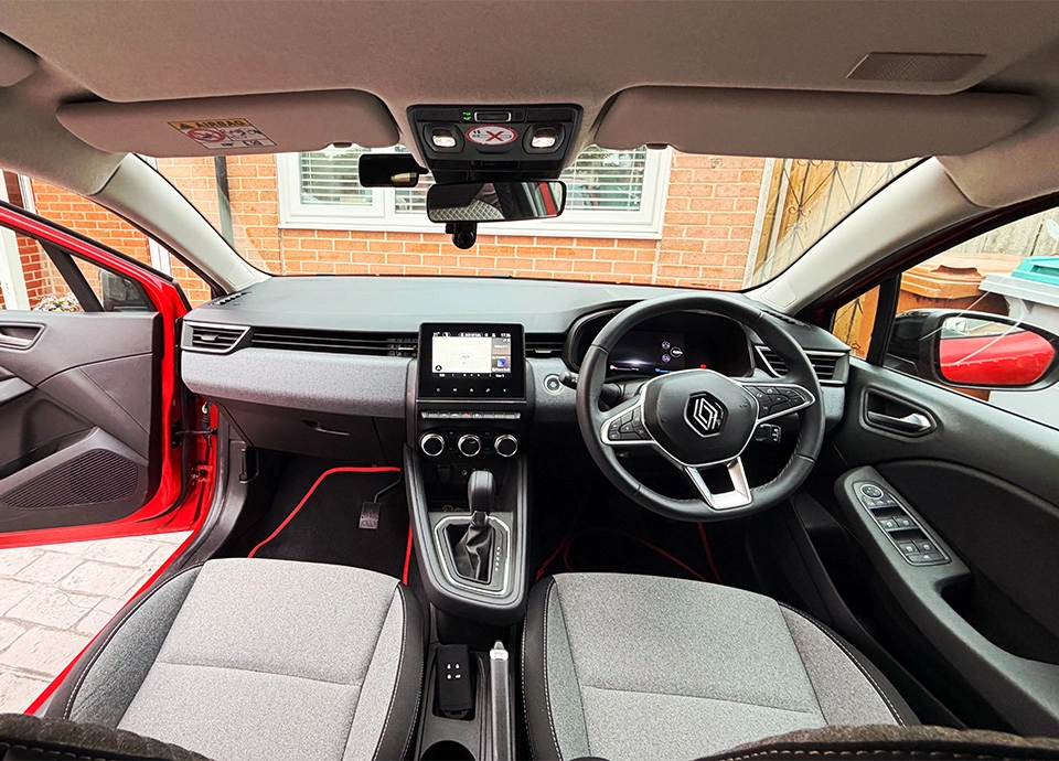 Wide angle interior of the Highway One automatic Renault Clio